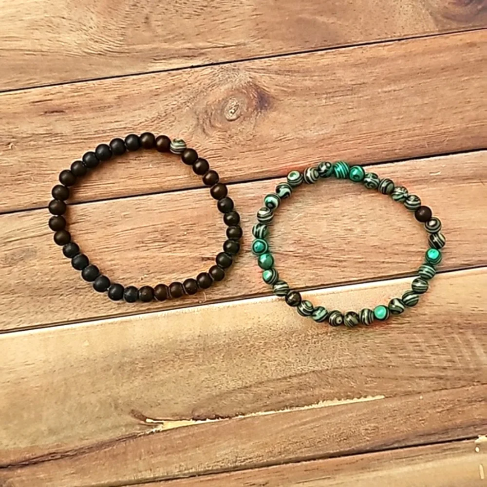 Natural Lava Stone Tiger Eye Beaded Yoga Bracelets, Elasticated - Picture 3 of 3